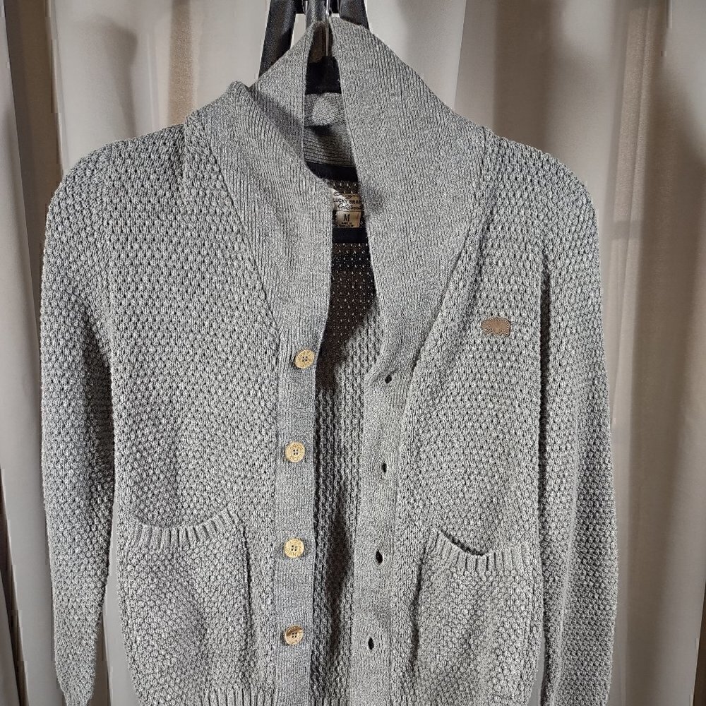 Lucky Brand Grayish Silver Button Down Cotton Blend Sweater Size M